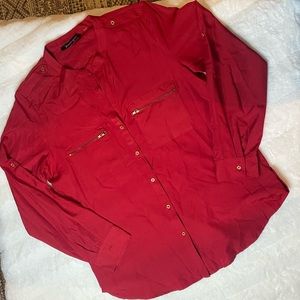 Jennifer & Grace button down red dress long sleeve shirt